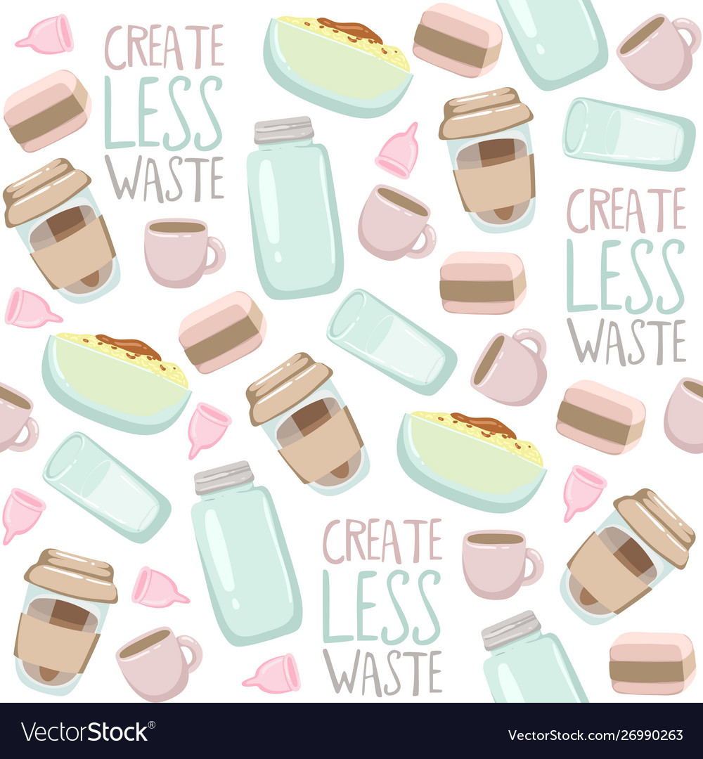 Zero waste hand drawn background seamless pattern Vector Image