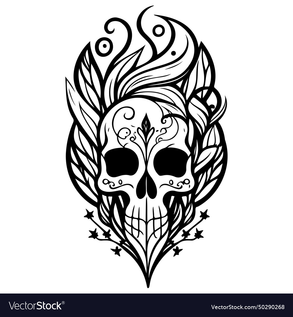 Doodle sketch art nouveau skull hand draw Vector Image