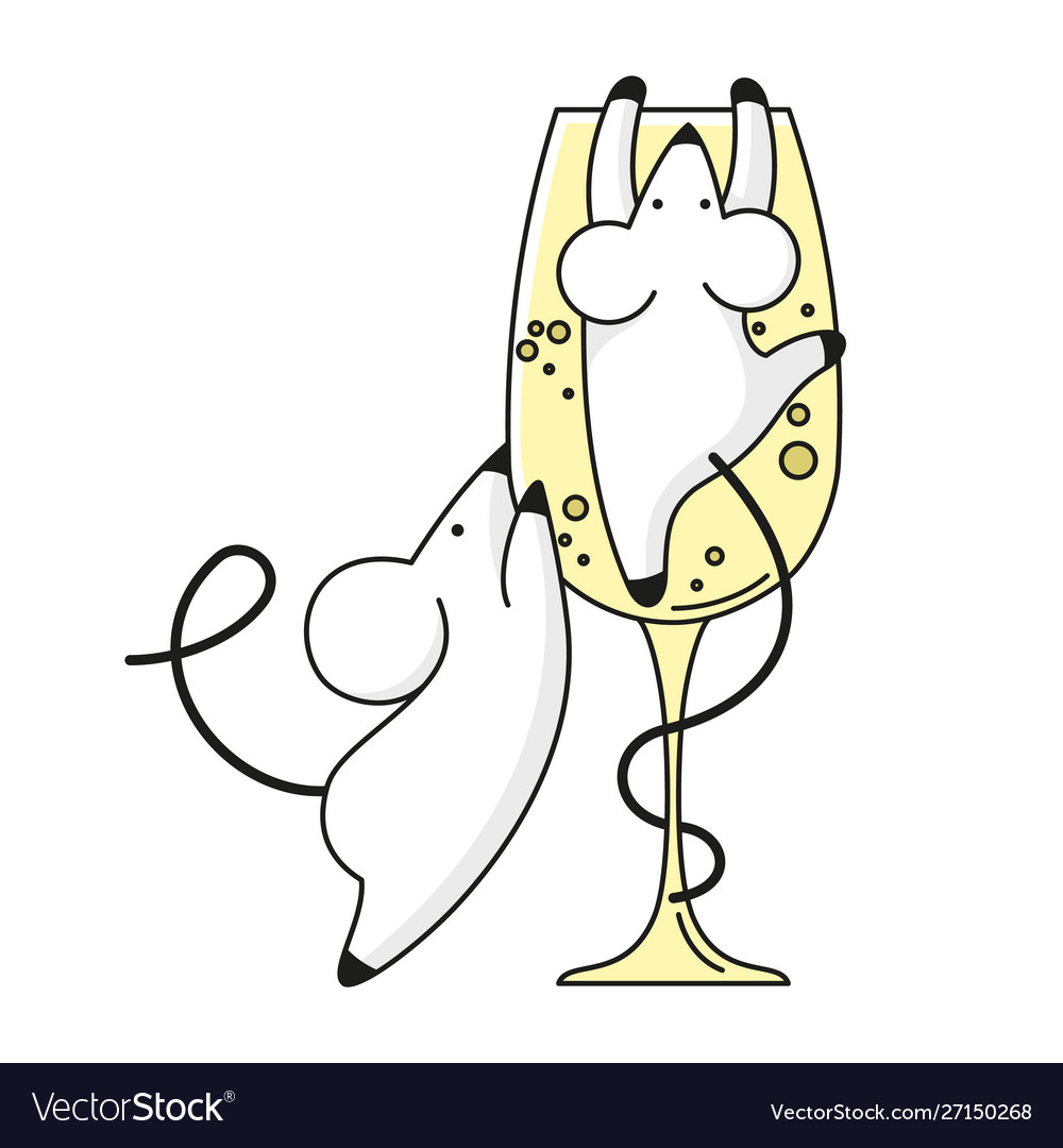 Two cartoon mouse climbing on a glass of Vector Image