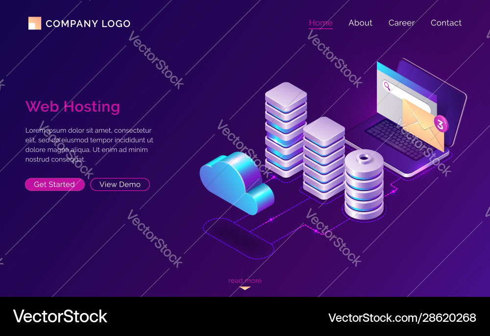 Web Hosting Isometric Concept Web Banner Vector Image