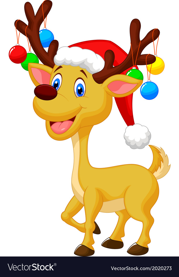 Cute deer cartoon with red hat and christmas ball Vector Image