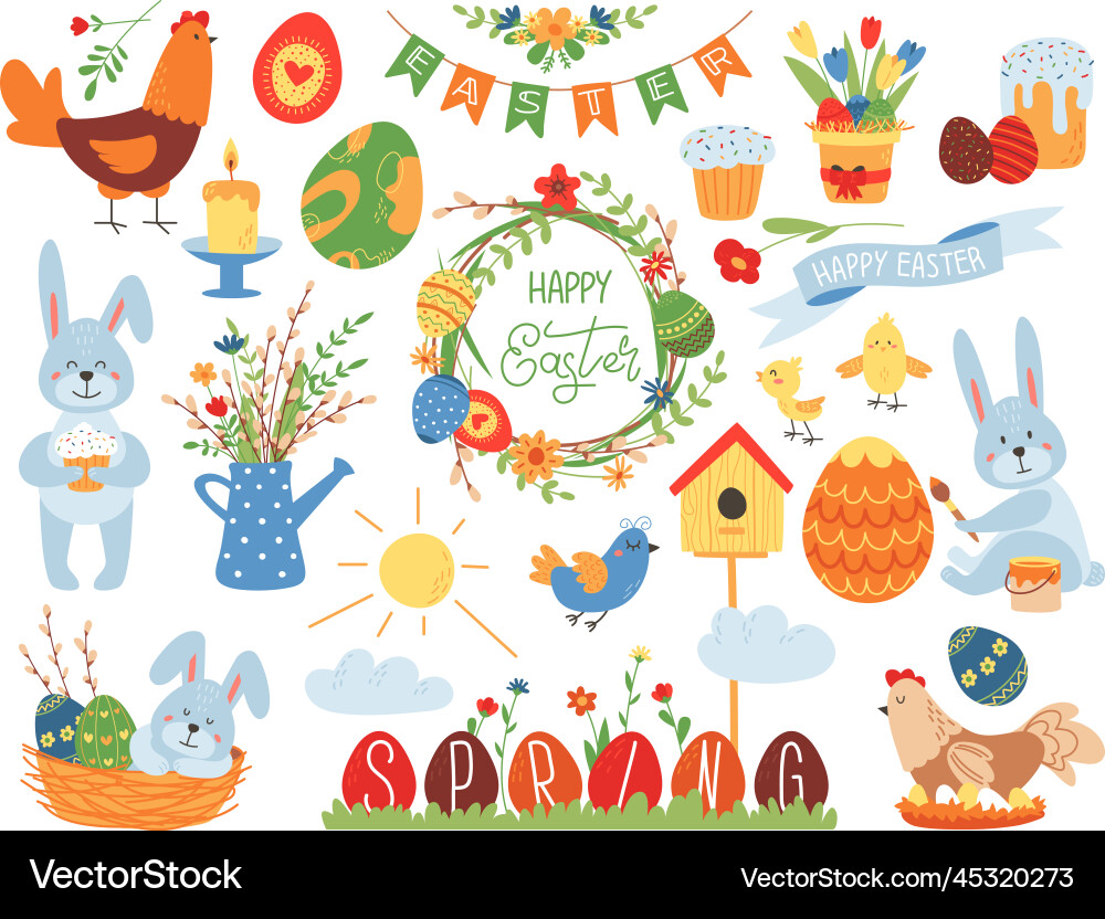 Easter spring cute elements garden stickers Vector Image