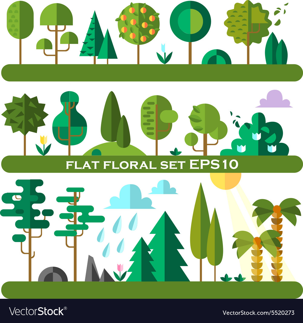 Flat trees Royalty Free Vector Image - VectorStock