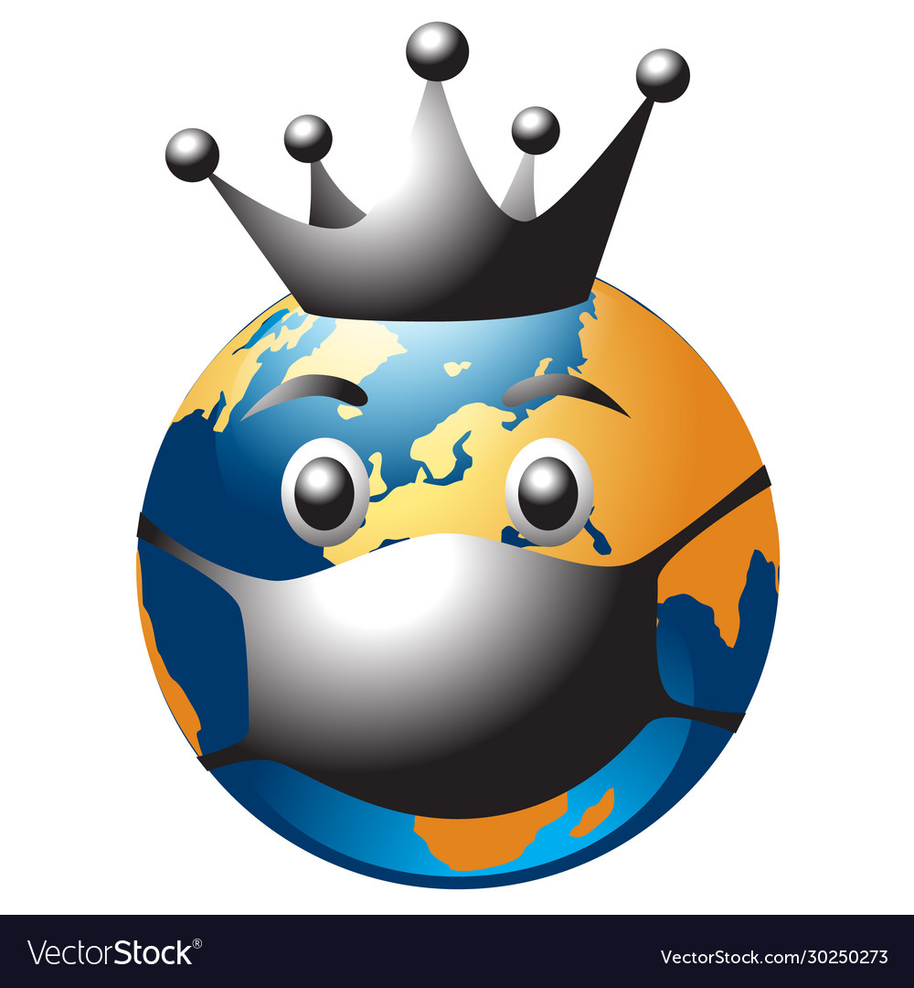 Globe in antiviral medical face mask and crown Vector Image