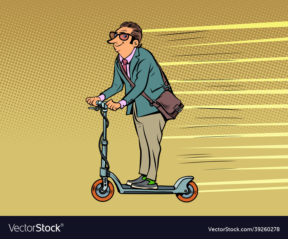 A businessman rides an electric scooter Royalty Free Vector