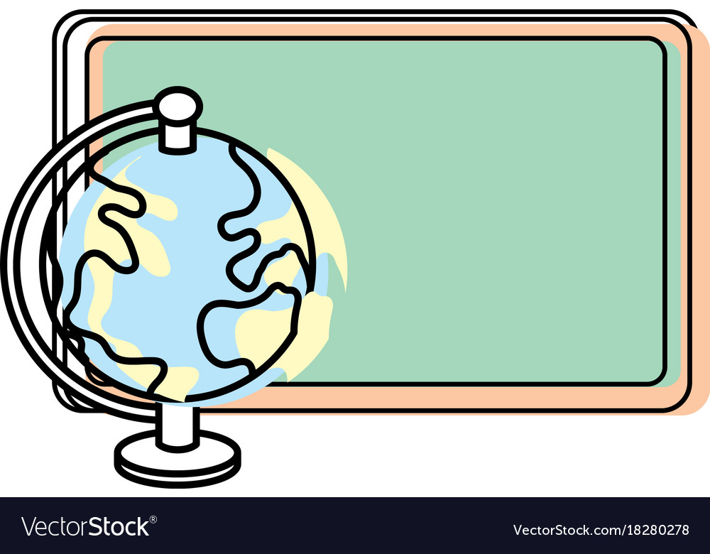 Blackboard object with earth planet map desk Vector Image