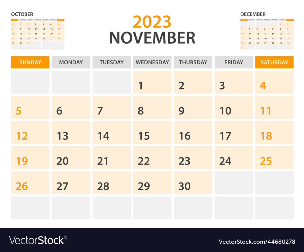 Calendar 2023 template-november year monthly Vector Image