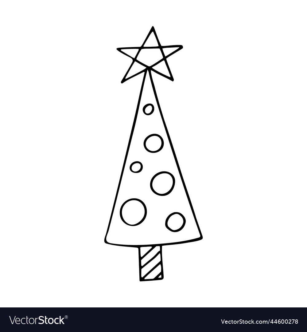 Doodle of christmas tree with ball and star Vector Image