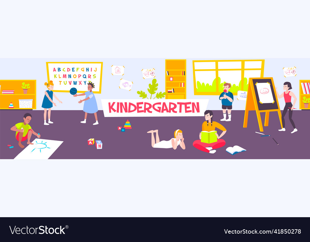 Kindergarten flat banner Royalty Free Vector Image