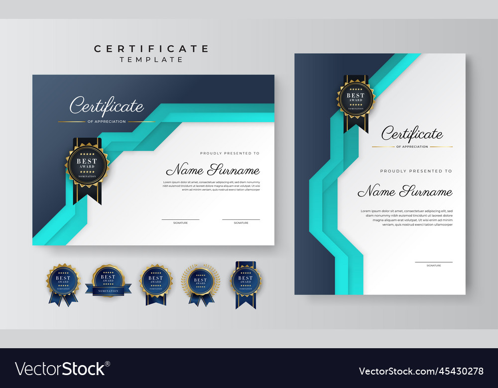 Modern dark blue and green turquoise certificate Vector Image