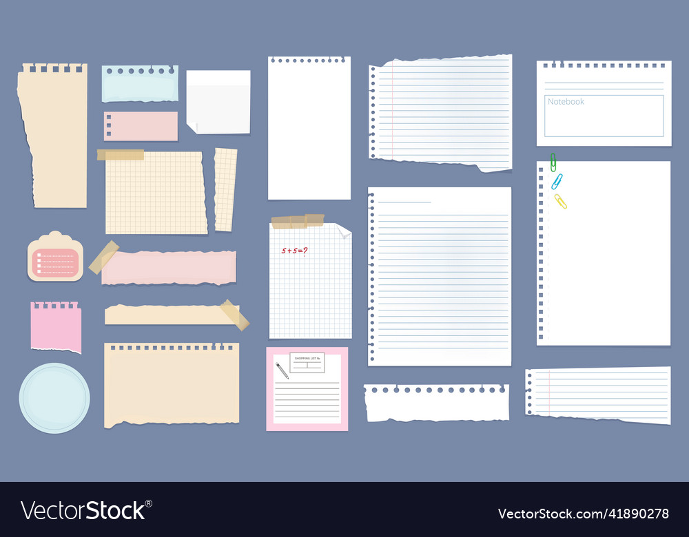 Paper notes copybook linear pages lists Royalty Free Vector