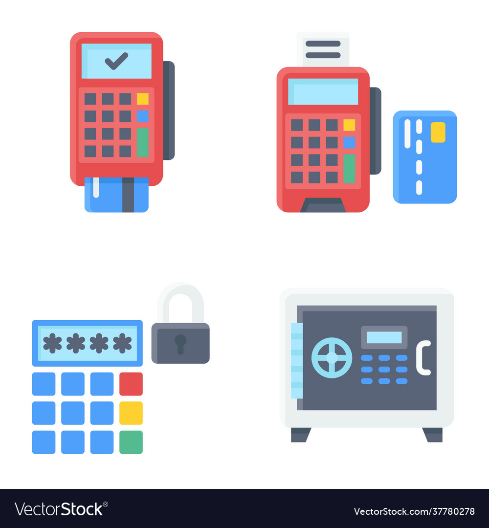 Payment terminal icon set related Royalty Free Vector Image