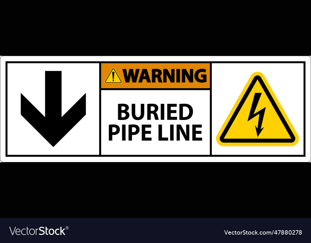 Warning sign buried pipe line with down arrow Vector Image