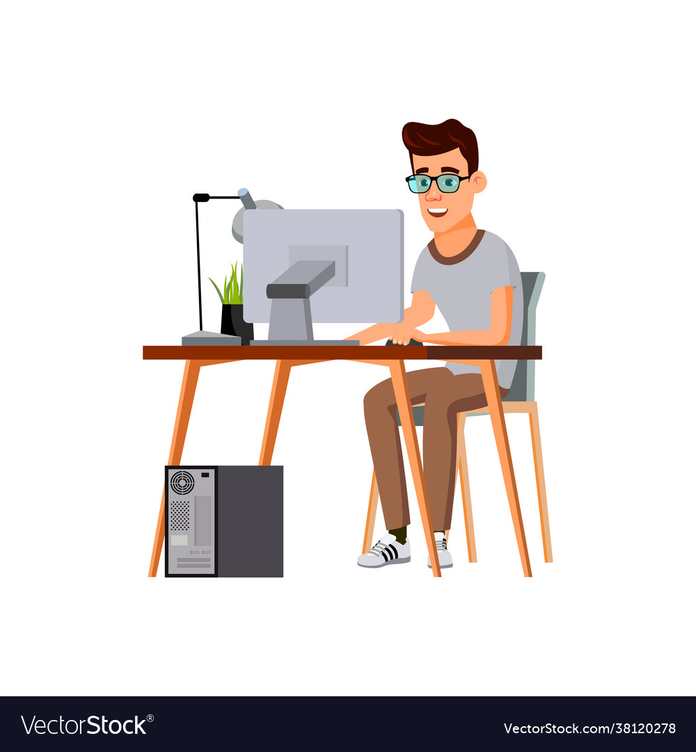 Young man programmer developing computer program Vector Image