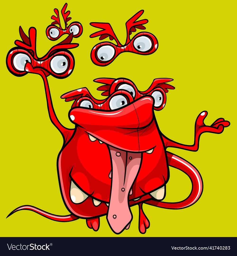 Funny cartoon creature of red color with many Vector Image