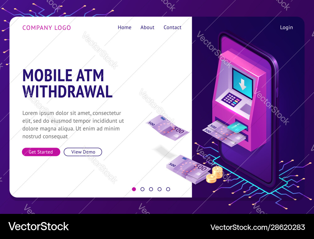 Mobile Atm Withdrawal Isometric Concept Banner Vector Image