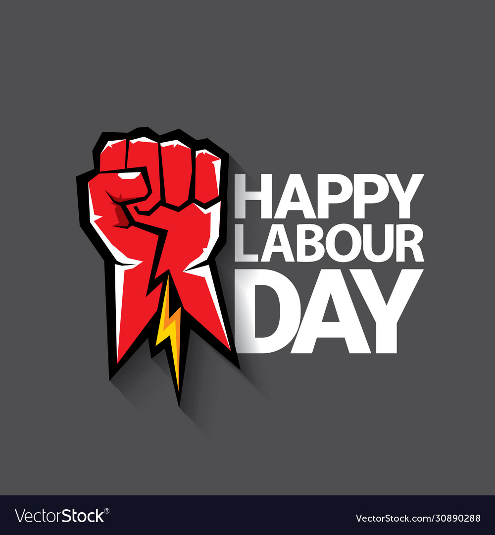 1 may happy labour day label with strong Vector Image