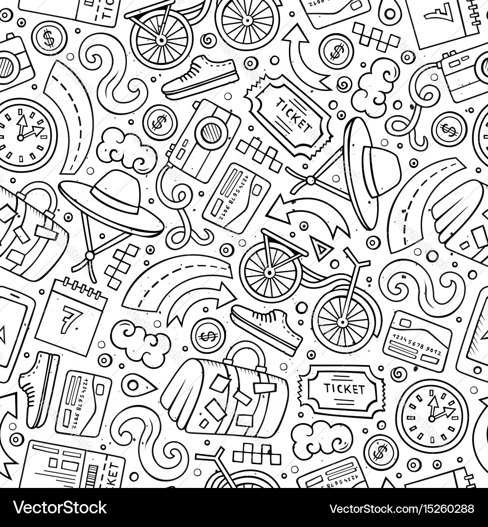 Cartoon traveling seamless pattern with lots Vector Image