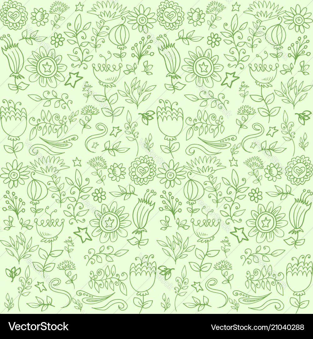 Green seamless hand drawn pattern floral Vector Image