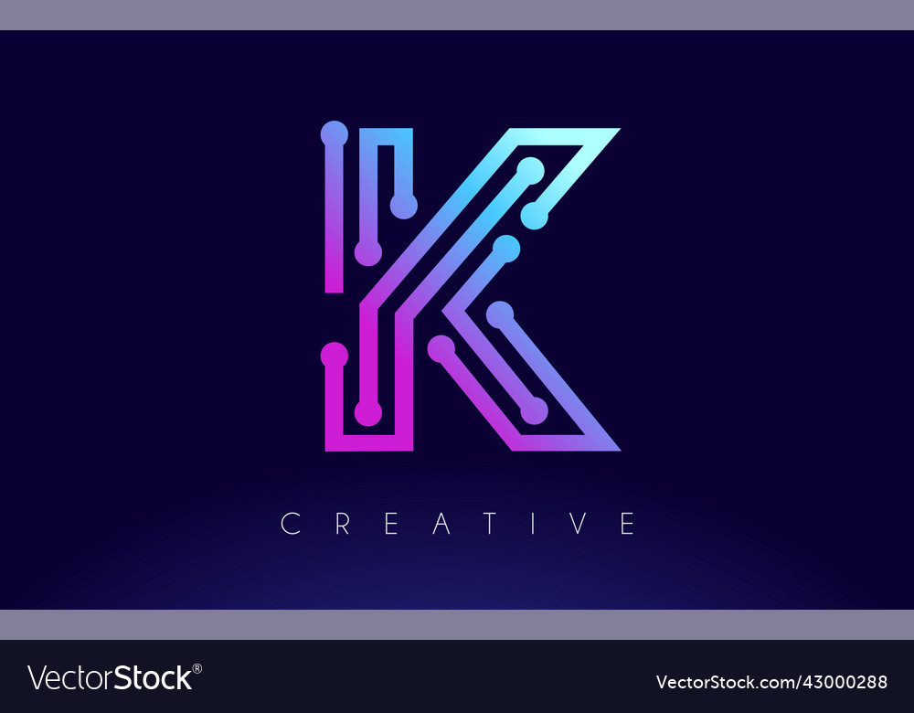 K Tech Letter Logo Concept With Connected Vector Image