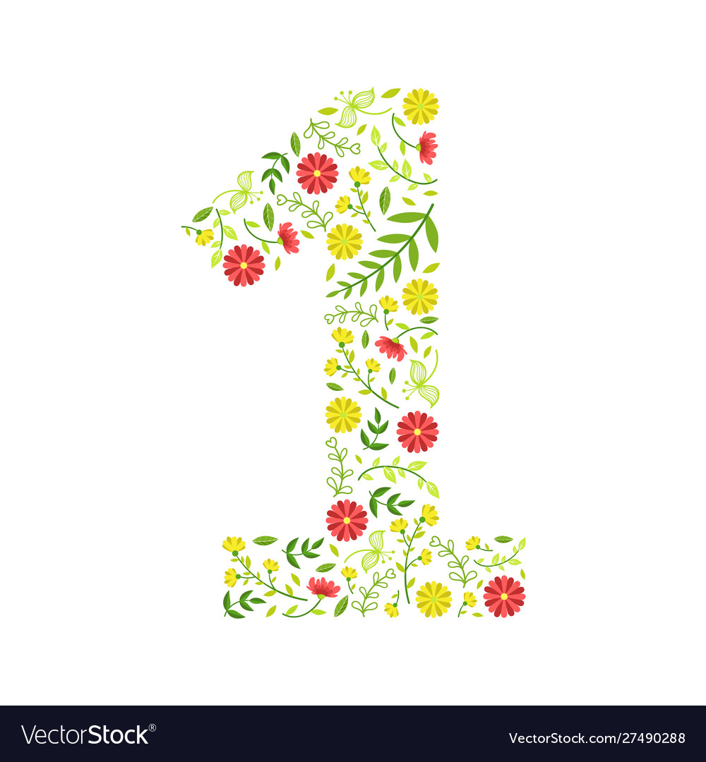 Number 1 green floral made leaves Royalty Free Vector Image