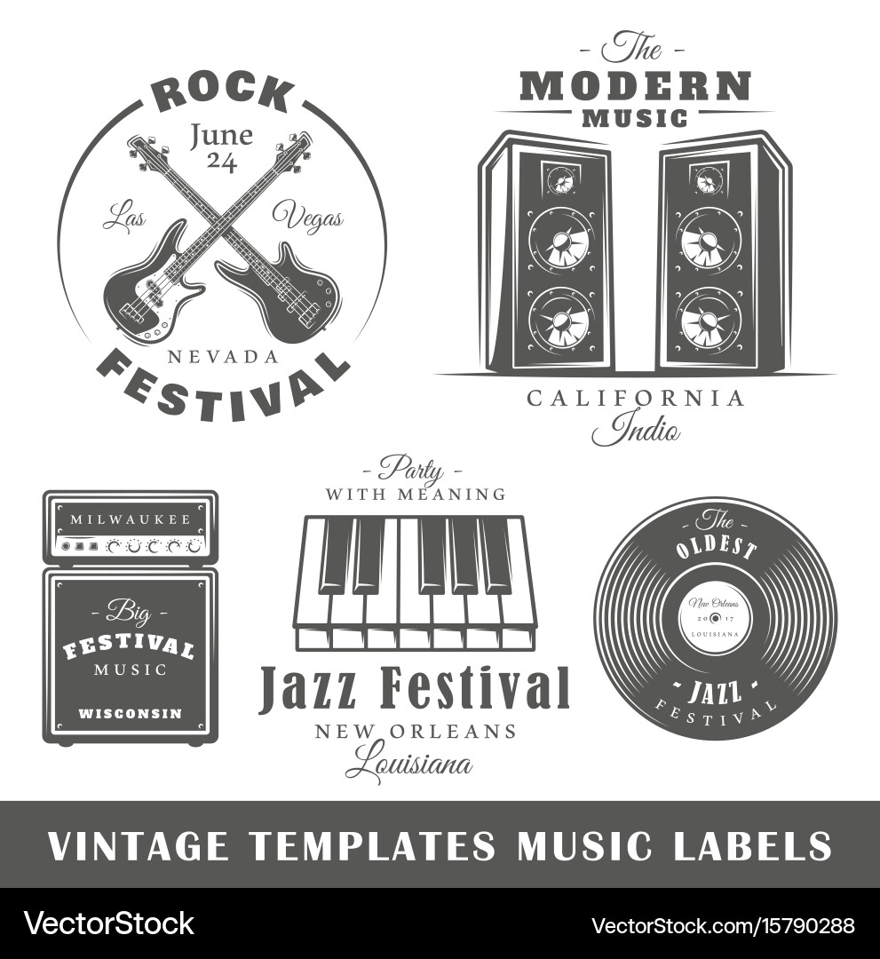 Set vintage musical labels templates Royalty Free Vector