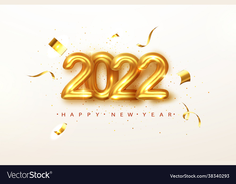 2022 happy new year gold design metallic numbers Vector Image