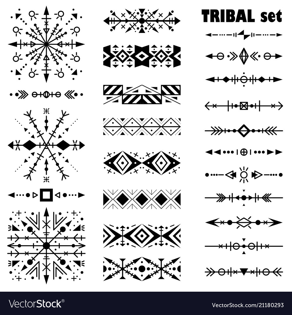 Black-and-white brush set in tribal style Vector Image