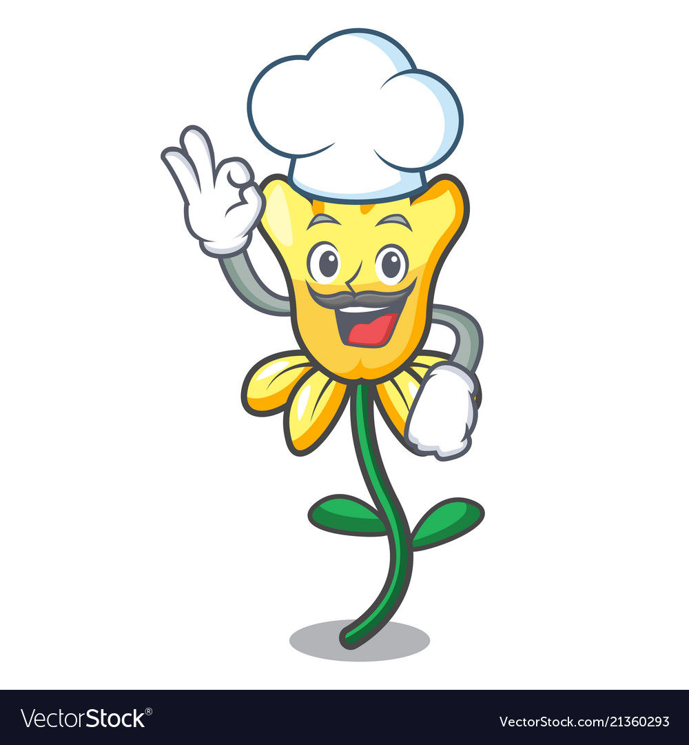 Chef Daffodil Flower Character Cartoon Royalty Free Vector