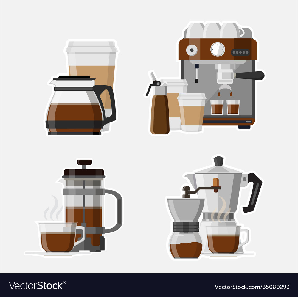 Coffee and drink flat icons set Royalty Free Vector Image