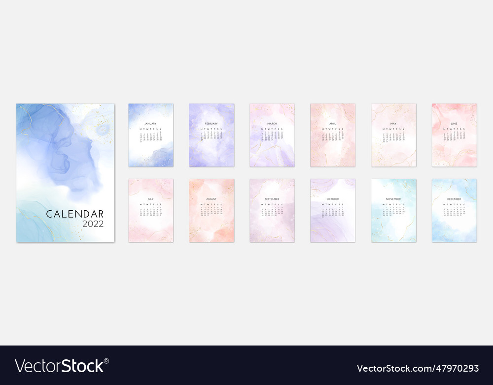 Pastel abstract watercolor 2022 calendar template Vector Image