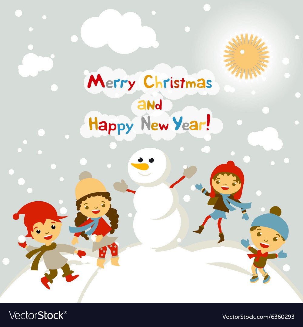 Shiny christmas background with funny snowman Vector Image