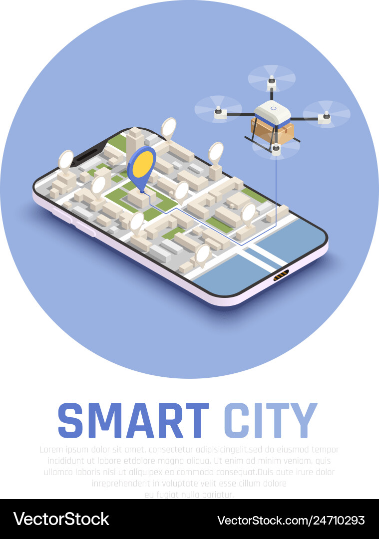 Smart city isometric composition Royalty Free Vector Image