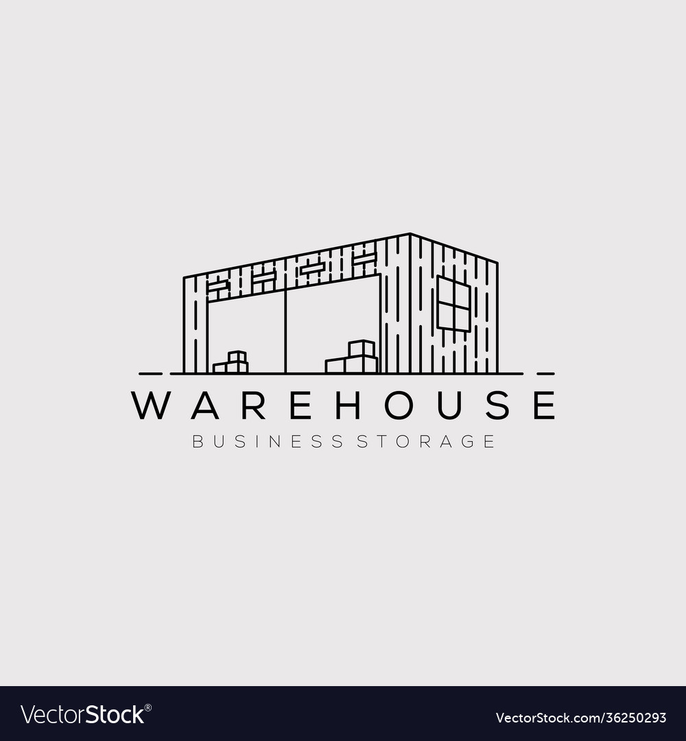 Warehouse Industry Line Art Logo Design Royalty Free Vector