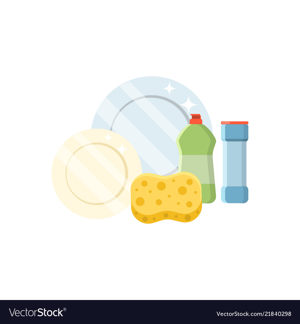 Dishwashing set in a flat Royalty Free Vector Image