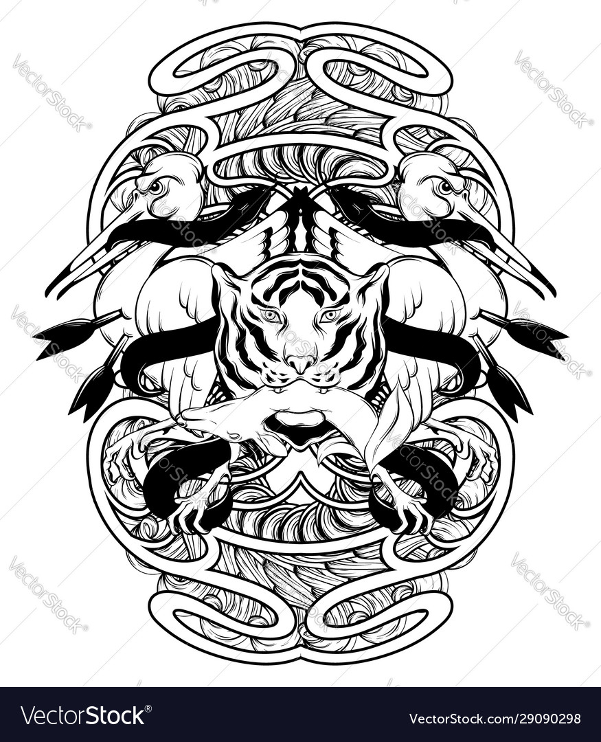 Hand drawn bird biting snake Royalty Free Vector Image