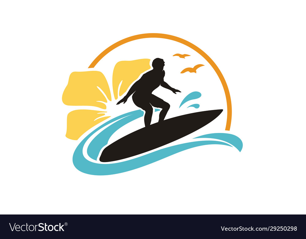 Hibiscus flower ocean sea surf hawaii beach logo Vector Image