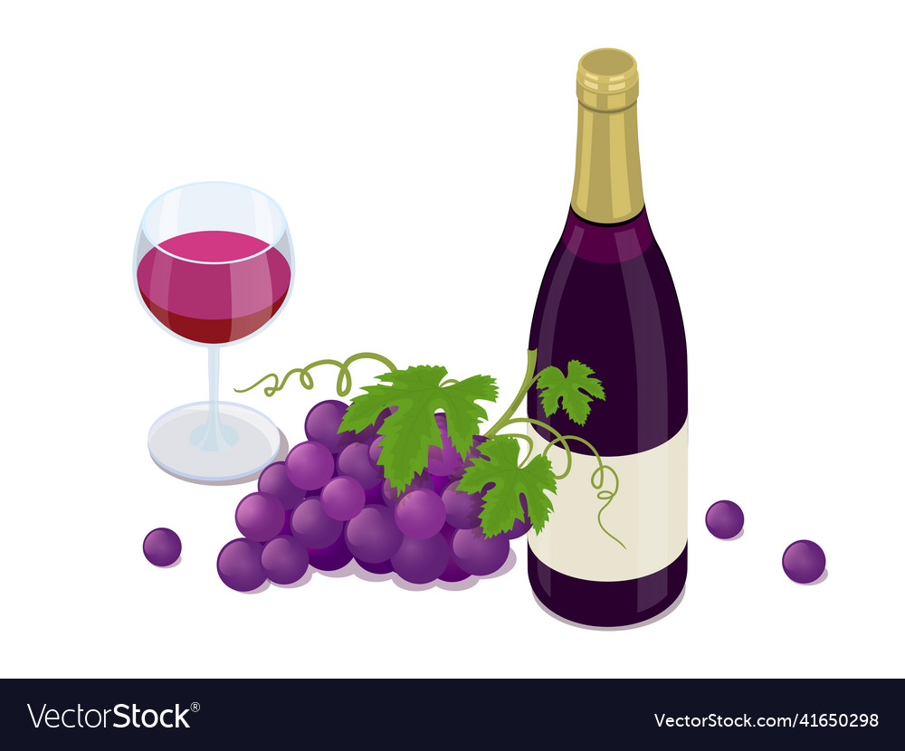 Isometric bottle of red wine bunche Royalty Free Vector