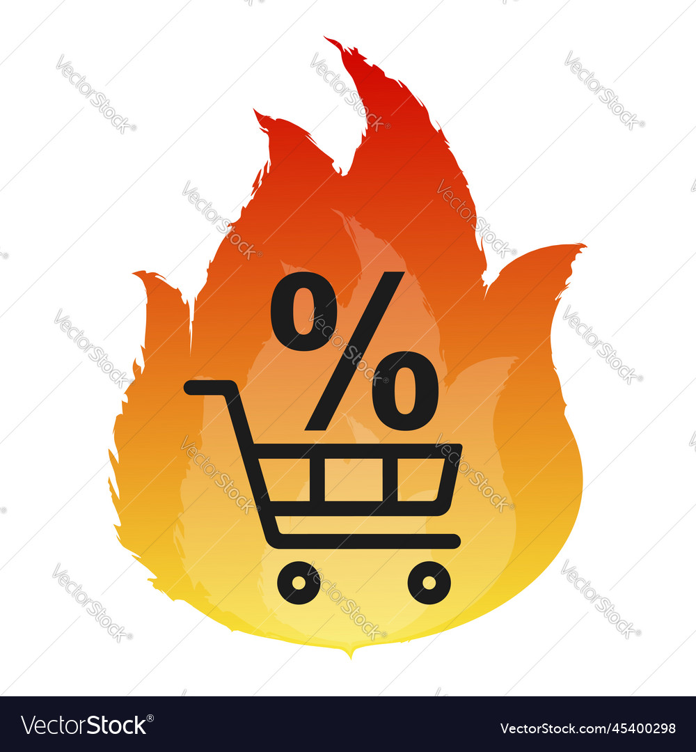 Shopping cart and flames of fire Royalty Free Vector Image