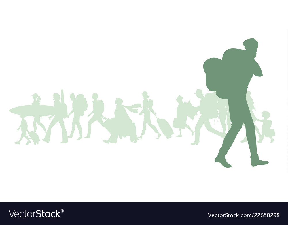 Silhouette Of Man With Backpack Group Diverse Vector Image