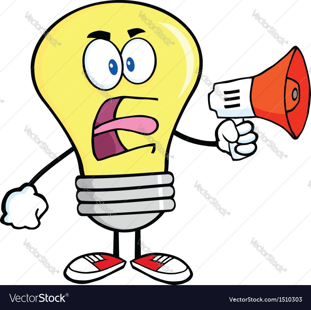 Light bulb yelling into microphone Royalty Free Vector Image