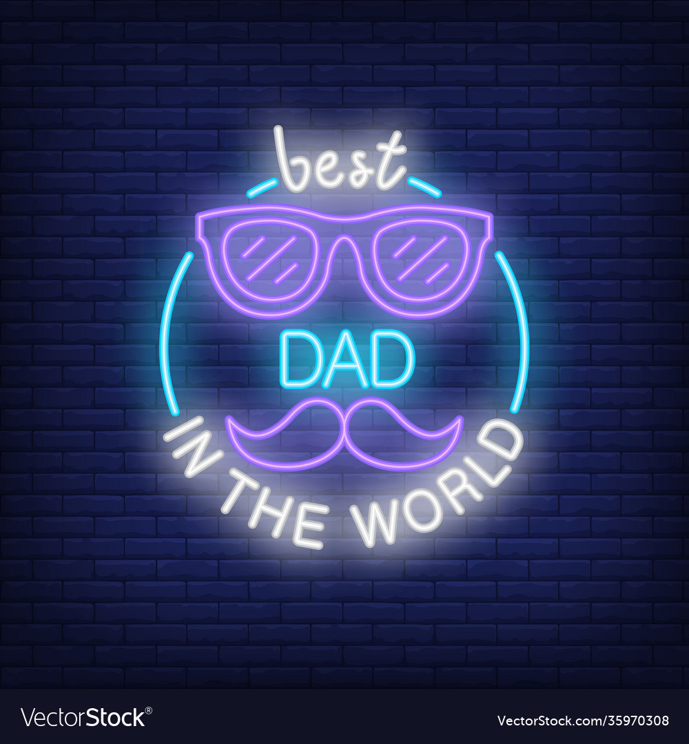 Best dad in world neon style icon on brick Vector Image