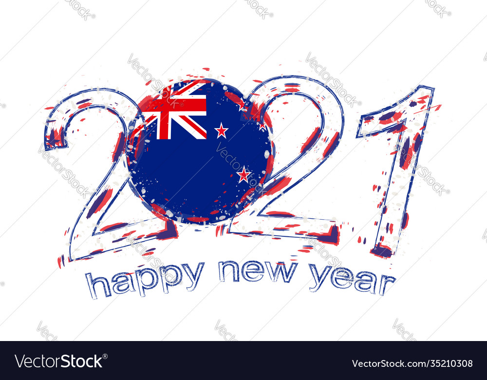 Happy new 2021 year with flag zealand Royalty Free Vector