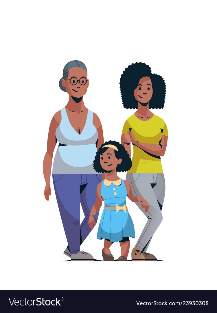 Happy three generations african american family Vector Image