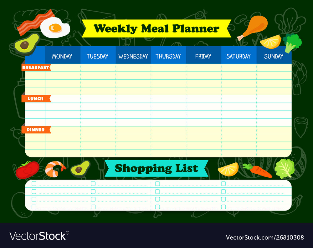 Weekly Meal Planner With Foods A Meal Timetable Vector Image