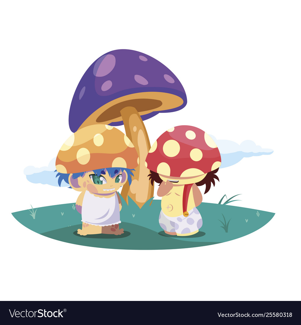 Fungus Elfs In Garden Magic Characters Royalty Free Vector
