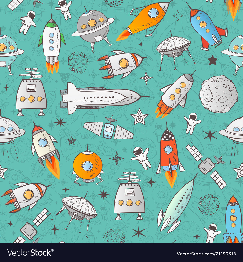 Seamless pattern with space rockets and other vector image Seamless pattern with space rockets and other