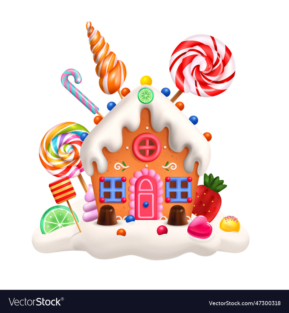 Sweet gingerbread house cartoon composition Vector Image