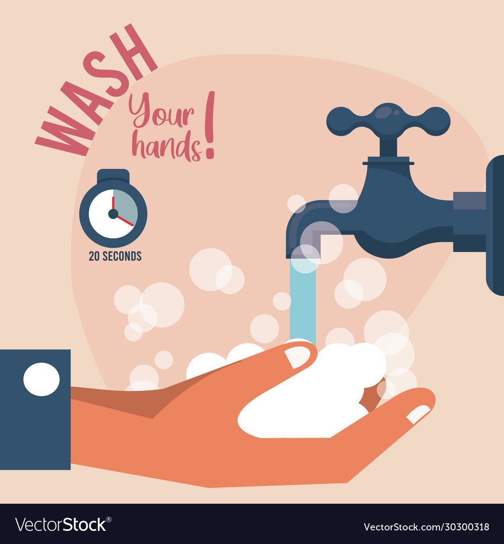 Wash your hands campaign poster with water tap Vector Image