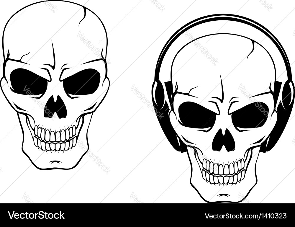 Danger skull in headphones Royalty Free Vector Image